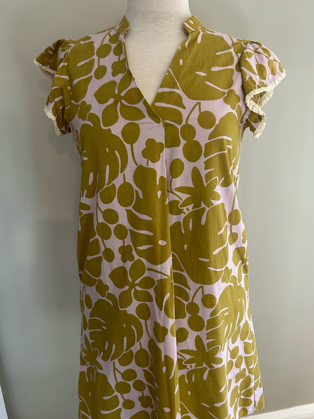 Olive Green Floral V-Neck Women’s Dress